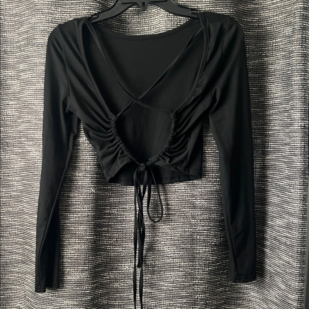 SHEIN Black Crisscross Ruched Crop Top